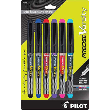 Pilot Fountain Pen - Precise Varsity Assorted Everyday Medium, Pack of 6 | 17055 ,