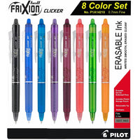 Pilot Gel Pen - Frixion Ball Clicker Assorted Fine 0.7mm Erasable, Pack of 8 | 14210 ,
