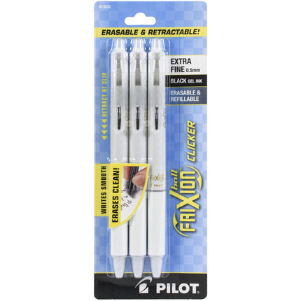 Pilot Gel Pen - Frixion Ball Clicker White Extra-Fine Erasable, Pack of 3 | 13632 ,