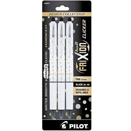Pilot Gel Pen - Frixion Ball Clicker White Fine 0.7mm Erasable, Pack of 3 | 15217 ,