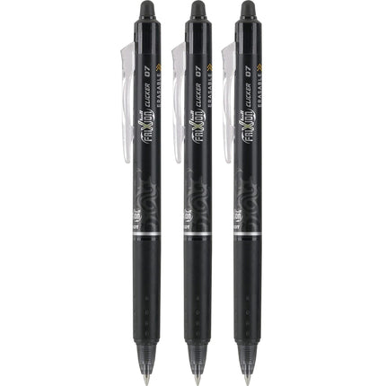 Pilot Gel Pen - Frixion Clicker 0.7mm Fine Point Erasable Black Ink, Pack of 3 | 31464 ,