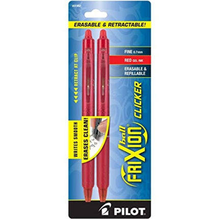 Pilot Gel Pen - Frixion Clicker 0.7mm Fine Point Erasable Red Ink, Pack of 2 | 31462 ,
