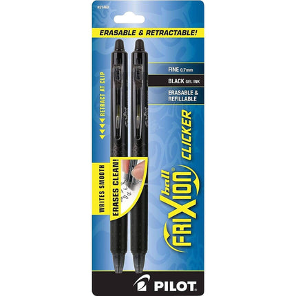 Pilot Gel Pen - Frixion Clicker Retractable Black Ink Erasable, Pack of 2 | 31460 ,