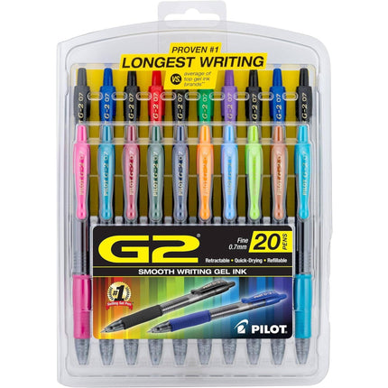 Pilot Gel Rollerball Pen - G2 Assorted Inks Premium Quick Drying, Pack of 20 | 31294 ,