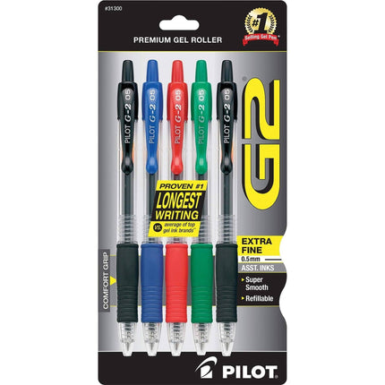 Pilot Gel Rollerball Pen - G2 Assorted Inks Premium Super Smooth, Pack of 5 | 31300 ,