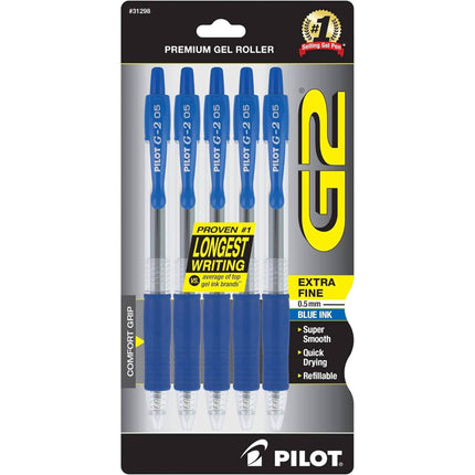 Pilot Gel Rollerball Pen - G2 Extra Fine Premium Super Smooth, Pack of 5 | 31298 ,