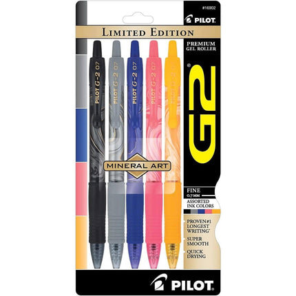 Pilot Roller Pen - G2 Mineral Art Retractable Assorted Ink Gel, Pack of 5 | 16902 ,
