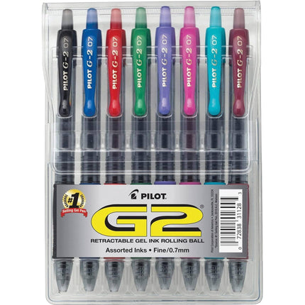 Pilot Rollerball Pen - G2 Assorted Ink Gel Premium Retractable, Pack of 8 | 31128 ,