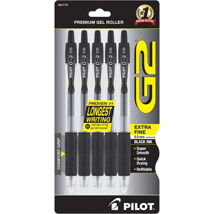 Pilot Rollerball Pen - G2 Extra Fine Premium Gel Comfort Grip, Pack of 5 | 31173 ,
