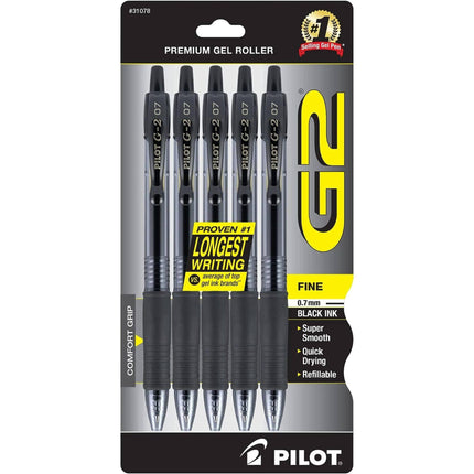 Pilot Rollerball Pen - G2 Premium Gel Refillable Comfort Grip, Pack of 5 | 31078 ,