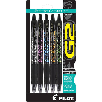 Pilot Rollerball Pen - G2 Retractable Assorted Barrel Gel Ink, Pack of 5 | 31373 ,