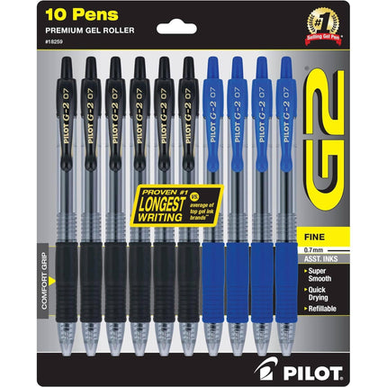 Pilot Rolling Ball Gel Pen - G2 Retractable Quick Drying Fine, Pack of 10 | 18259 ,