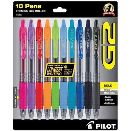 Pilot Rolling Ball Pen - G2 Premium Assorted Retractable Bold, Pack of 10 | 15232 ,