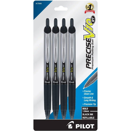 Pilot Rolling Ball Pen - Precise V10 RT Refillable Black Ink, Pack of 4 | 17049 ,
