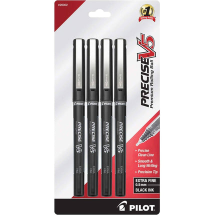Pilot Rolling Ball Pen - Precise V5 Black Premium Precision Tip, Pack of 4 | 26002 ,