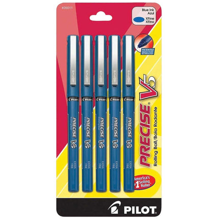 Pilot Rolling Ball Pen - Precise V5 Liquid Ink Blue Extra Fine, Pack of 5 | 26011 ,