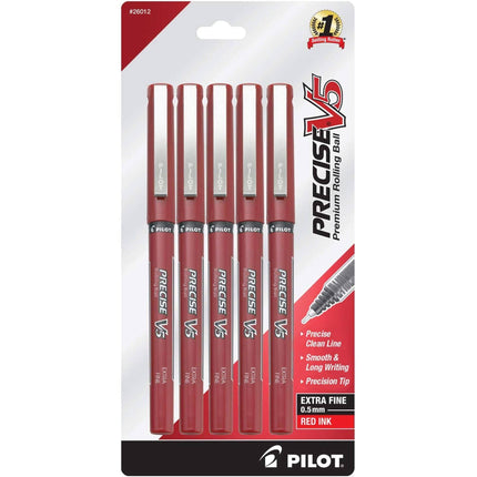 Pilot Rolling Ball Pen - Precise V5 Liquid Ink Red Extra Fine, Pack of 5 | 26012 ,