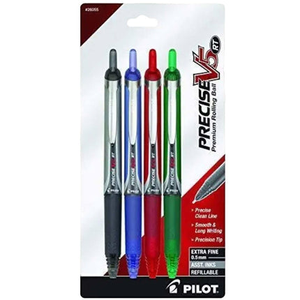 Pilot Rolling Ball Pen - Precise V5 RT Retractable Assorted Inks, Pack of 4 | 26055 ,
