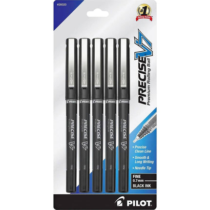 Pilot Rolling Ball Pen - Precise V7 Liquid Ink Black Premium, Pack of 5 | 26020 ,