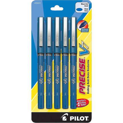 Pilot Rolling Ball Pen - Precise V7 Liquid Ink Blue Needle Tip, Pack of 5 | 26021 ,
