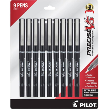 Pilot Rolling Ball Stick Pen - V5 Precise Clean Line Premium, Pack of 9 | 16518 ,