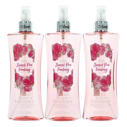 Pink Sweet Pea Fantasy by Body Fantasies, 3 Pack 8 oz Fragrance Body Spray for Women ,