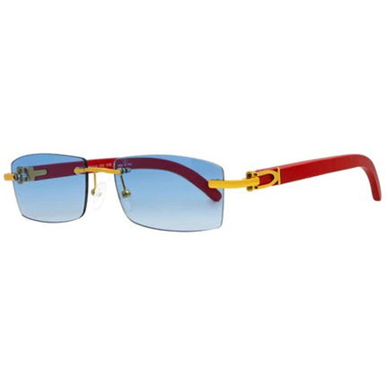 Porta Romana Unisex Sunglasses - Gradient Blue Lens Wood and Metal Frame | 1953 100B ,