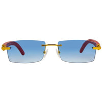 Porta Romana Unisex Sunglasses - Gradient Blue Lens Wood and Metal Frame | 1953 100B ,