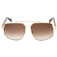 Porta Romana Unisex Sunglasses - Gradient Brown Lens Square Frame | 1966 Gold Wood ,