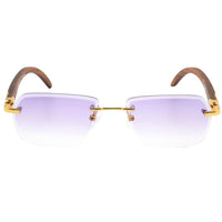Porta Romana Unisex Sunglasses - Purple Lens Brown Wood and Gold Frame | 1955 100 ,