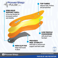 PowerStep Insoles - Pulse Thin Arch Pain Relief Orange Insoles ,