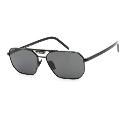 Prada Men's Sunglasses - Grey Lens Full Rim Black Geometric Frame | 0PR 58YS 1AB5S0 ,