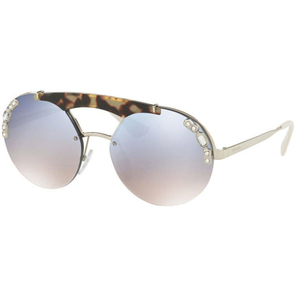 Prada Women's Sunglasses - Silver Medium Havana Round Frame | PRADA 0PR 52US 23C5R037 ,