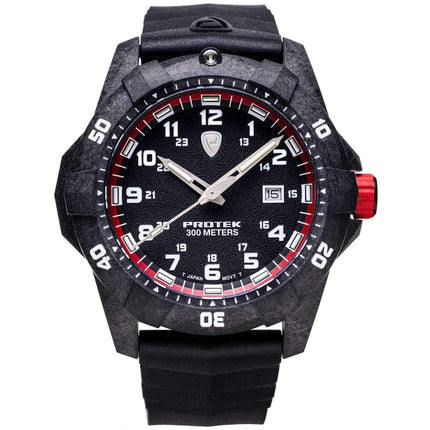 Protek Unisex Quartz Watch - Dive Series Black and Red Dial Rotating Bezel | 1002 ,