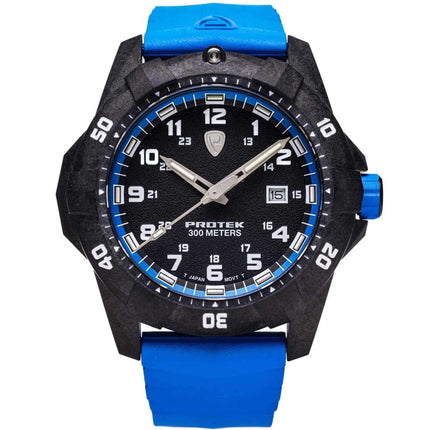 Protek Unisex Quartz Watch - Dive Series Black Dial Blue Rubber Strap | 1003B ,