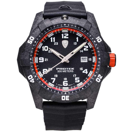 Protek Unisex Quartz Watch - Dive Series Orange and Black Dial Rubber Strap | 1004 ,