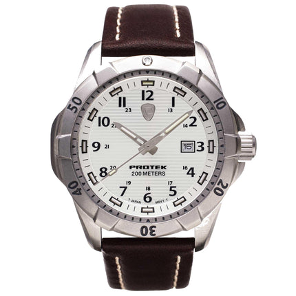 Protek Unisex Quartz Watch - Dive Series Rotating Bezel Brown Leather Strap | 2005 ,