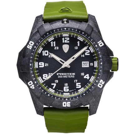 Protek Unisex Quartz Watch - Dive Series Rotating Bezel Green Rubber Strap | 1005G ,