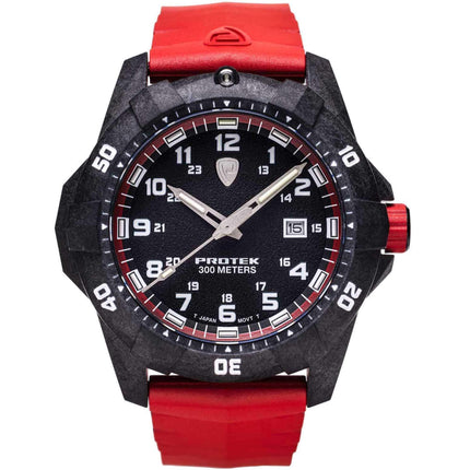 Protek Unisex Quartz Watch - Dive Series Rotating Bezel Red Rubber Strap | 1002R ,