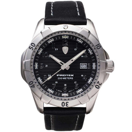 Protek Unisex Quartz Watch - Dive Series Silver Tone Case Black Leather Strap | 2001 ,