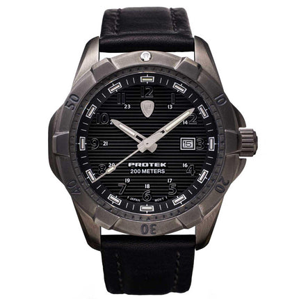 Protek Unisex Watch - Dive Series Rotating Bezel Genuine Black Leather Strap | 2002 ,