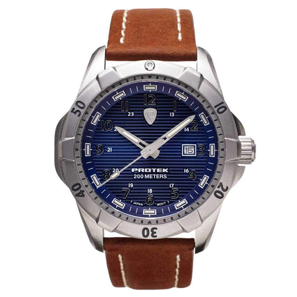 Protek Unisex Watch - Dive Series Rotating Bezel Genuine Brown Leather Strap | 2003 ,