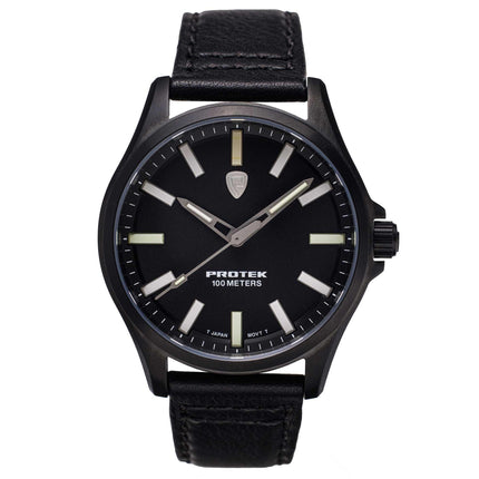 Protek Unisex Watch - Field Series Japanese Quartz Genuine Black Leather Strap | 3002 ,