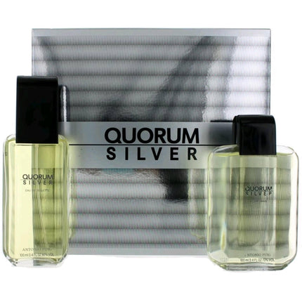 Puig Men's 2 Piece Gift Set - Quorum Silver with EDT Spray and After Shave Lotion ,