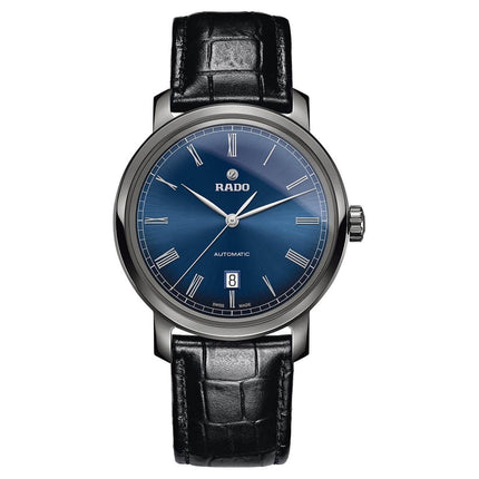 Rado Men's Automatic Watch - DiaMaster Blue Dial Black Leather Strap | R14806206 ,
