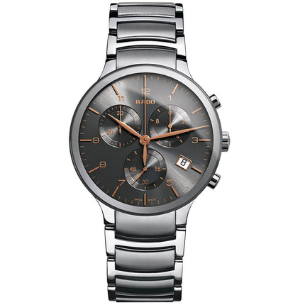 Rado Men's Chrono Watch - Centrix Black Dial Silver Tone Bracelet | R30122103 ,