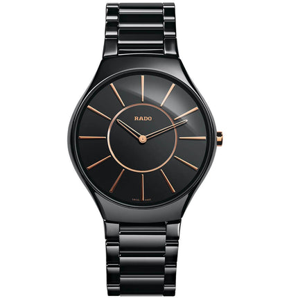 Rado Men's Quartz Watch - True Thinline Black Dial Ceramic Bracelet | R27741152 ,