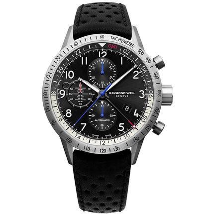 Raymond Weil Men's Chrono Watch - Freelancer Piper Black Leather Strap | 7754-TIC-05209 ,