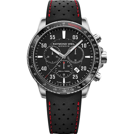 Raymond Weil Men's Chrono Watch - Tango 300 Black Dial Rubber Strap | 8570-SR1-05207 ,