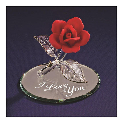 Red Rose I Love You Glass Figurine ,